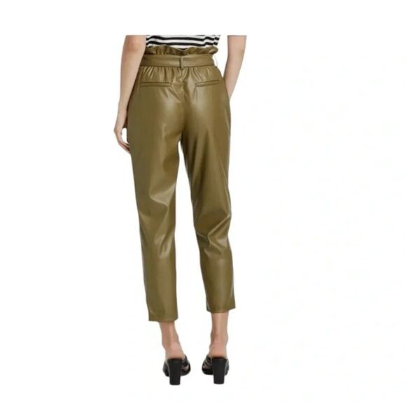 Who What Wear Olive Green Ankle Pants Belted Faux-Leather Paper Bag Trouser 16 - Picture 3 of 14